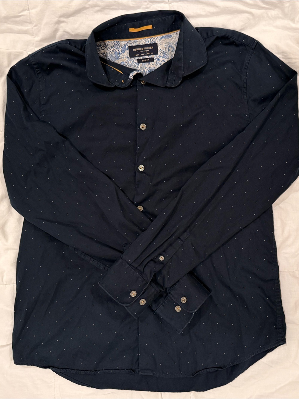 Men's Navy Patterned Cotton Button-Up Shirt